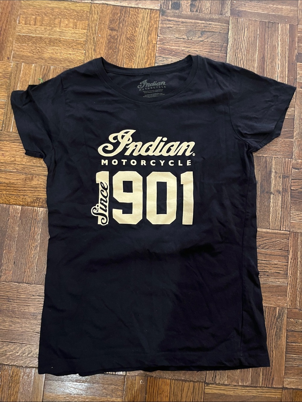 INDIAN MOTORCYCLE BLACK T SHIRT, graphic front and back women’s Med, never worn